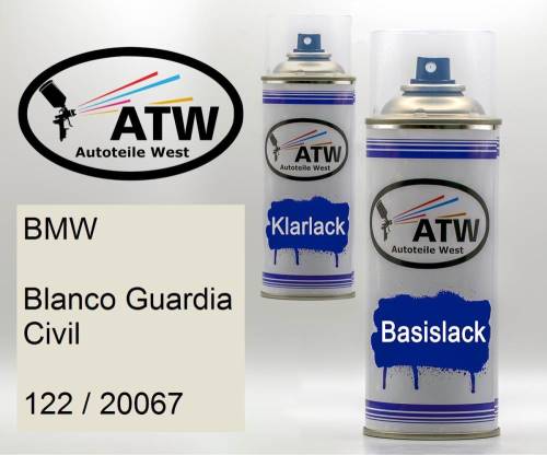 BMW, Blanco Guardia Civil, 122 / 20067: 400ml Sprühdose + 400ml Klarlack - Set, von ATW Autoteile West.